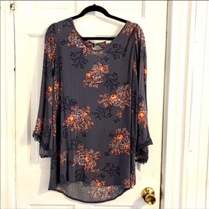 Floral boho dress bell lace sleeves